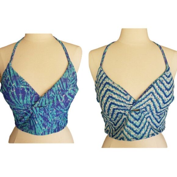 Women's Swimwear Tankini T-Back Beach Blue Reversible V-Neck Bikini Top XL - Picture 1 of 9